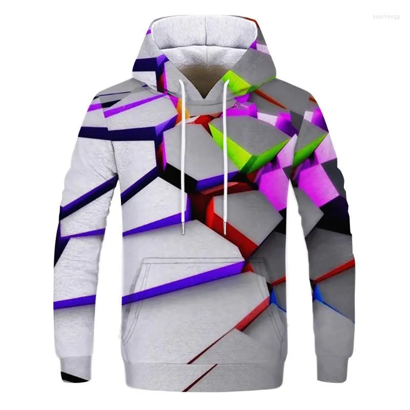 Moletons masculinos moletons masculinos moda geométrica legal figura 3d Homens impressos Mulheres Mulheres da primavera Pullover com capuz Harajuku macho