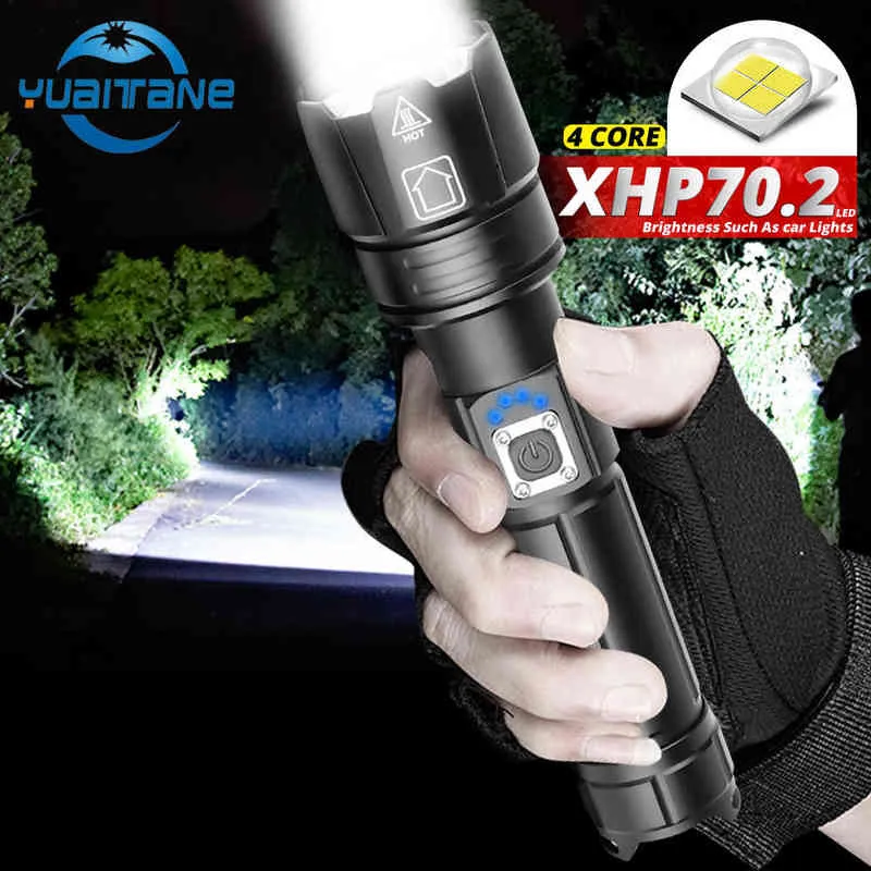 Meest krachtige XHP70.2 LED -zaklamp XHP50 Waterdichte Torch USB -oplaadbare zoomlantaarn voor kampeervissen met 18650 26650 B J220713