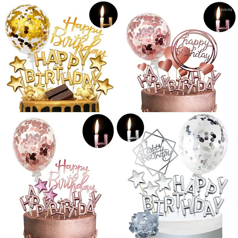 Feestelijke benodigdheden Rose Gold Candle Cake Topper Confetti Ballon Ballon Birthday Decoratie Meis