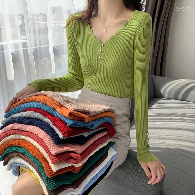 Women's Sweaters Women's 2022 Winter Autumn Style V-neck Wavy Tie Buckle Bottoming Pullover Wool Knit Sweater Women Solid Turtleneck