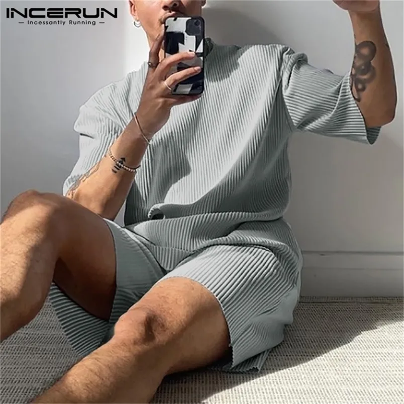 Herren Tracksuits Set Solid Color Fleuled Streetwear O Hals halb Ärmeln T-Shirt Shorts 2pcs Mode Casual Suits S-5xl Incerun 220919