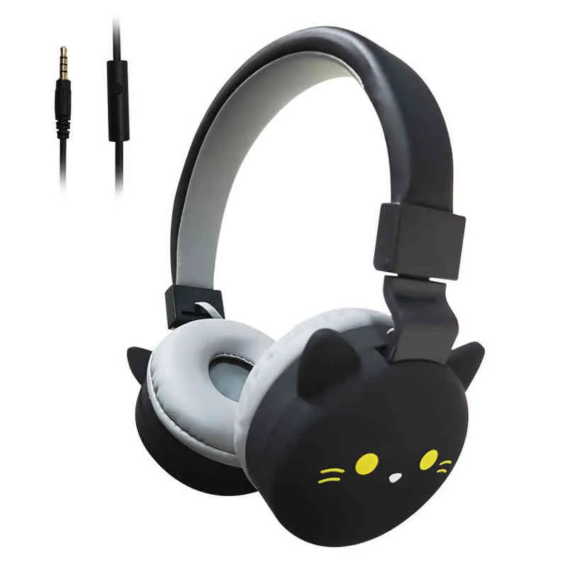 Cool Black Cat Casque Enfants Gaming Filaire Casque Voyage Musique Stéréo Casque Écouteurs Pour Ordinateur Mobile Téléphone MP3 Cadeaux T220916