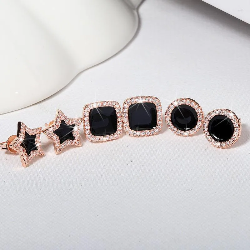 Orecchini a bottone Trendy Lab Black Agate Diamond Earring Vero argento Color Party Wedding For Women Men Engagement Jewelry