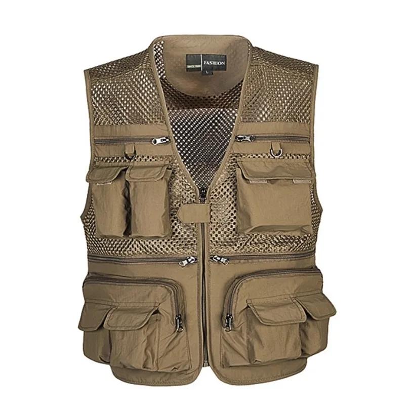 Herenvesten die herenvest lossen Tactical Webbed Gear Coat zomer Pographer Waistcoat Tool veel pocket mesh werk mouwloze jas man 220919