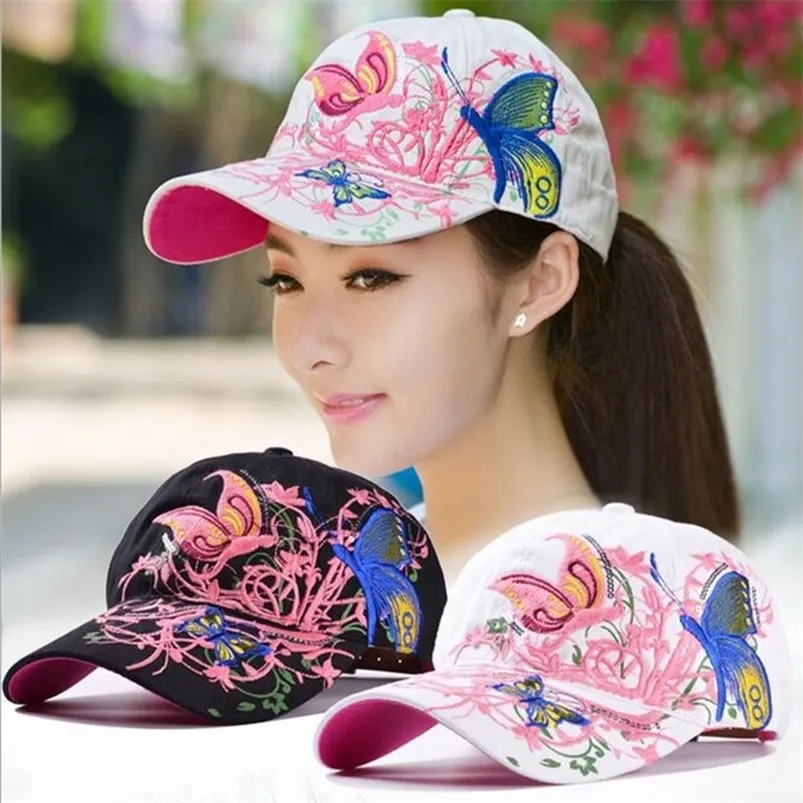 Berretti da baseball da donna farfalle ricamo floreale ragazza cappelli da sole berretto da baseball casual autunno inverno 220920
