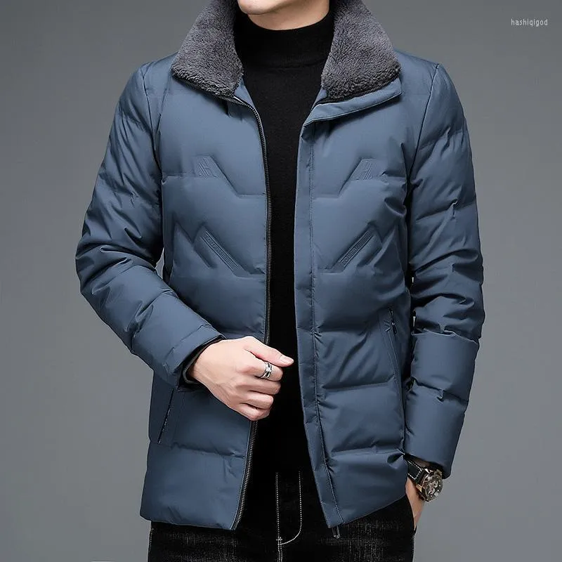 Parkas de invierno para hombre, chaqueta de pato blanca de Color sólido para hombre, abrigo Parka informal grueso y cálido con cuello levantado para hombre, S-4XLMen's