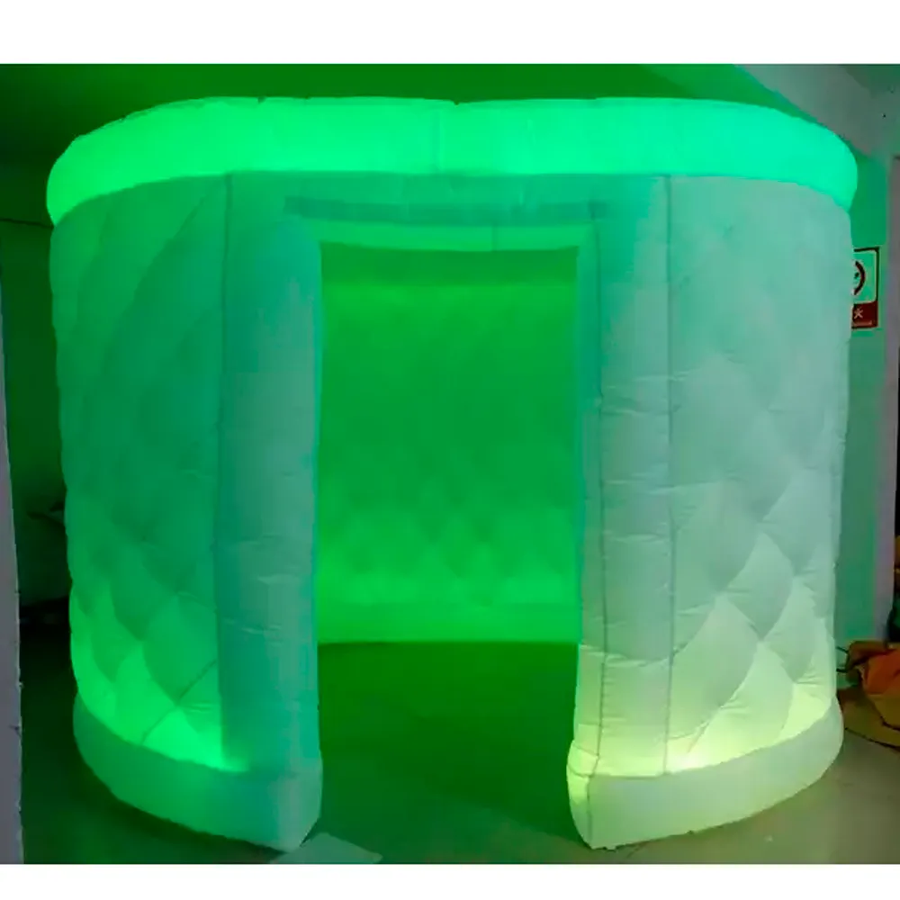 White Oval Inflatable Photo Booth Enclosure with Led Lighting 2 doors backdrop wall for wedding party