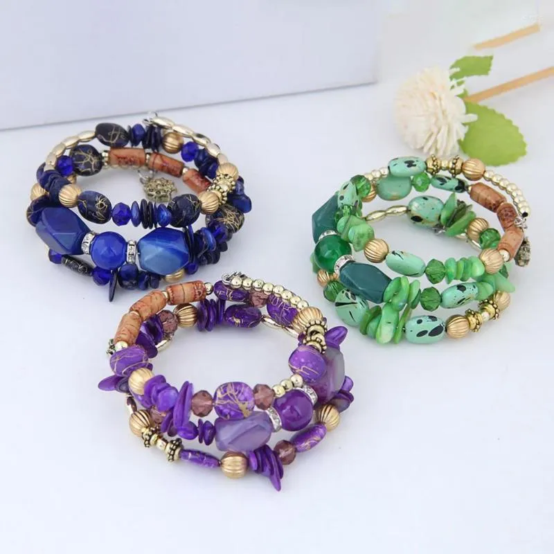Bracelets porte-bonheur multi-formes femmes Bracelet perles Style Vintage Double couches Turquoise Faux cristal étudiant pour un usage quotidien