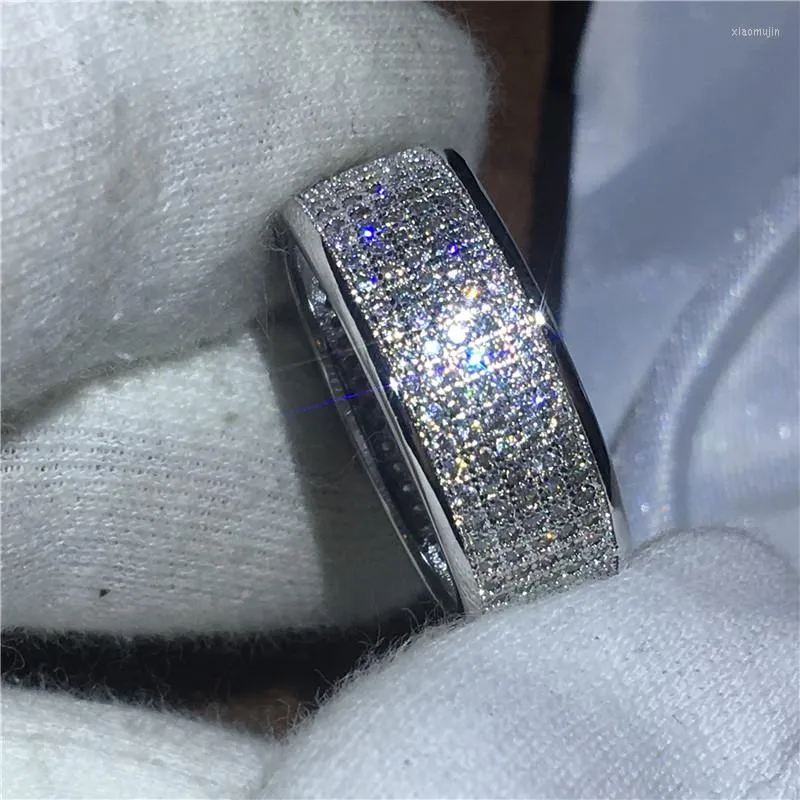 Ringos de cluster, anel de luxo de luxo, configuração de 250pcs de zircão CZ Braia de casamento de ouro branco preenchido para homens presentes