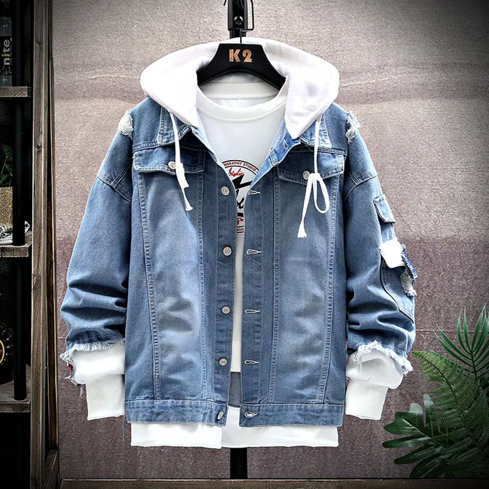 Automne Hiver Hommes Veste En Jean Taille S-XXXL Hommes Femmes Casual À Capuche Jean Manteaux Rétro Panneaux Bleu Mode Streetwear Hip Hop Vestes Hommes Survêtement