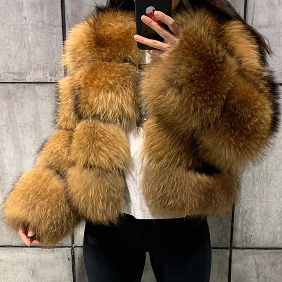 Women Faux Leather Winter short Hooded Imitation raccoon fur stitching coat casual fashion street shot party keep warm long sleeves Slim fit coats size S-4XL