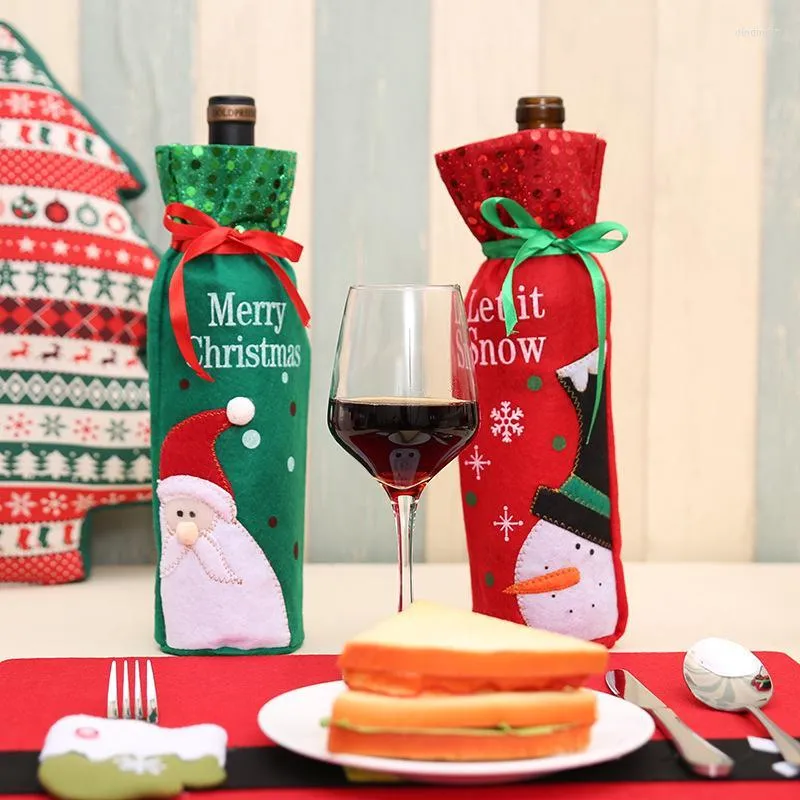 Julekorationer 1st Happy Year for Home Cartoon Snowman Santa Claus Decorative Wine Bottle Cover Navidad Natalchristmas