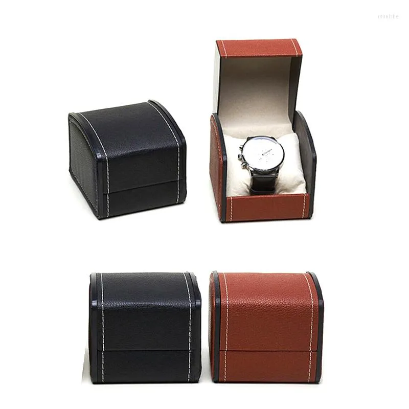 Watch Boxes Faux Leather Square Box Jewelry Case Display Gift With Pillow Cushion Storing Wrist Protecting