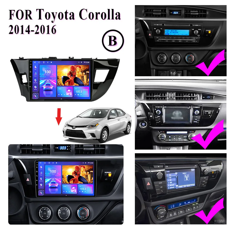 Radio vidéo de voiture Android à écran tactile HD de 10,1 pouces pour Toyota Corolla 2013-2015 caméra arrière DVR Carplay avec wifi 3G