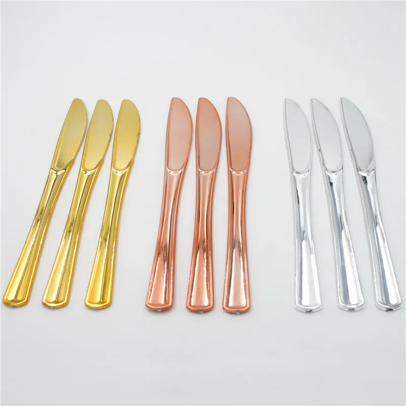 Dinina de mesa descartável de ouro/prata Larfos de plástico de mesa de mesa de mesa de mesa de falhas de colher cutlery