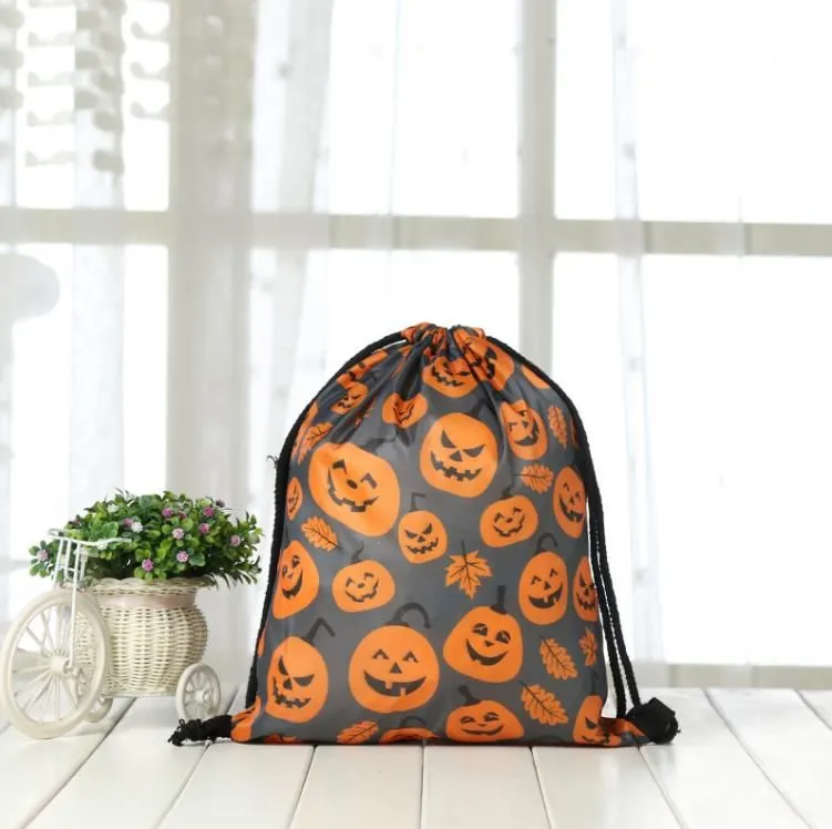 Party Supplies Halloween Candy Gift Bag Bundle Pocket Pumpkin Skull Printing Drawstring Backpack Drawstring-Bag Multi Styles Backpacks SN4834