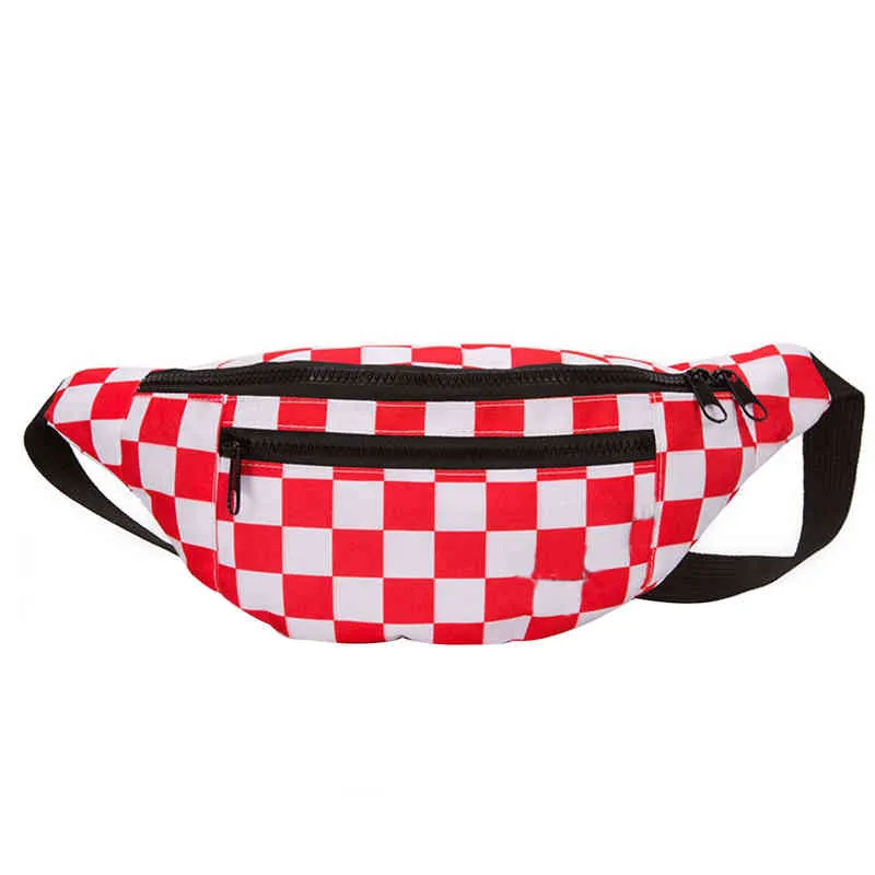 Frauen Männer Fanny Pack Karierten Druck Leichte Taille Gürtel Brust Tasche Canvas Umhängetasche Geldbörse Für Reise Sport Festival J220705