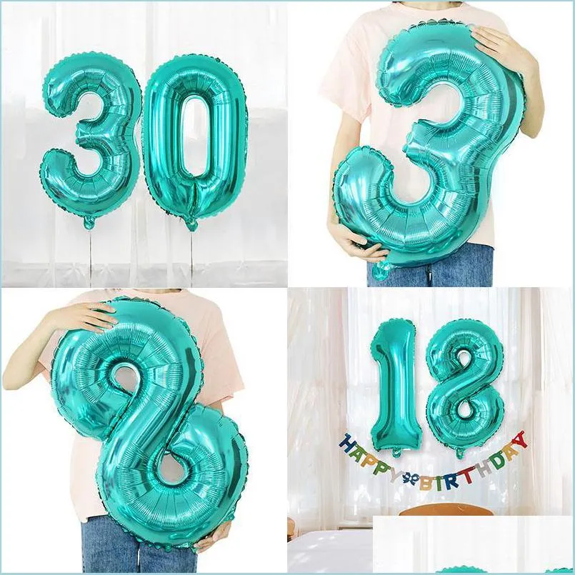 Décoration de fête 32 pouces Feuille Numéro Ballon Enfants Adt Anniversaire Ballons 0-9 Heureux Mariage Baby Shower Chiffres Globos Drop Delivery 2021 Dhuny