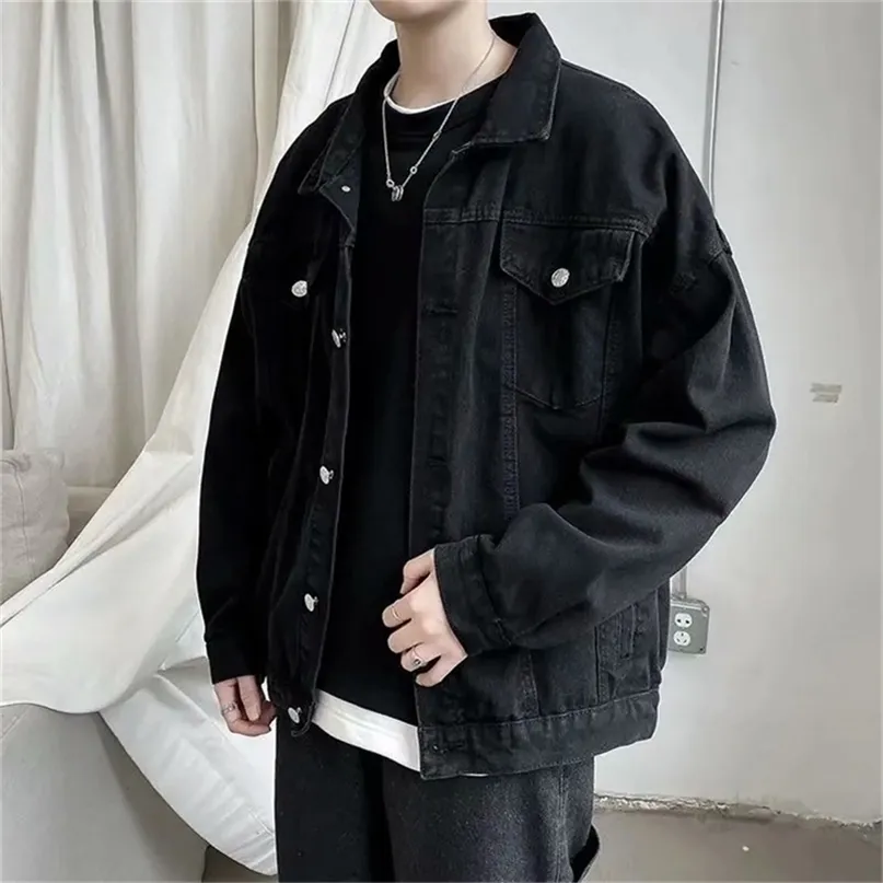 Herrjackor svart denim kortjacka män jeans jacka rockar casual vindbrytare fickor övergripande bombare streetwear man kläder outwear 220919