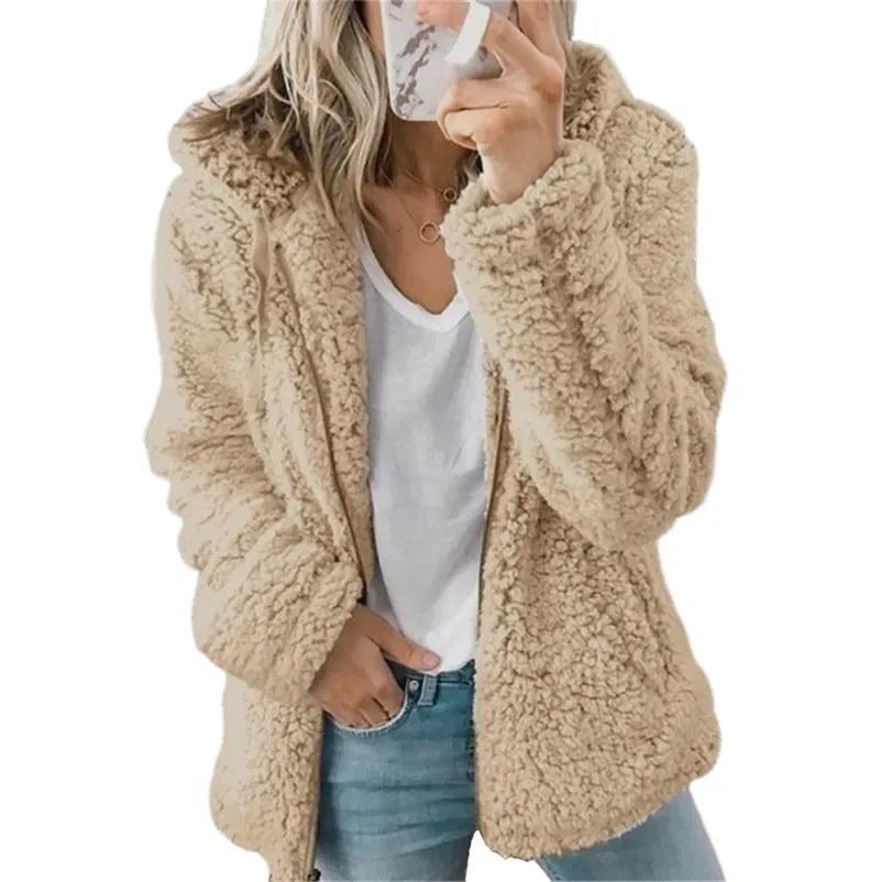 Damen Pelz Kunstpelz Eleganter Teddybär Hoodie Frauen Kunstpelzmantel Herbst Winter Warme Weiche Kapuze Fleecejacke Weiblicher Plüschmantel Dicke Oberbekleidung 220919