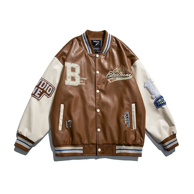 Herenjacks heren varsity pu lederen honkbaljack mannen vrouwen vintage borduurbrief patchwork college jassen hiphop bommenwerper jas unisex 220920