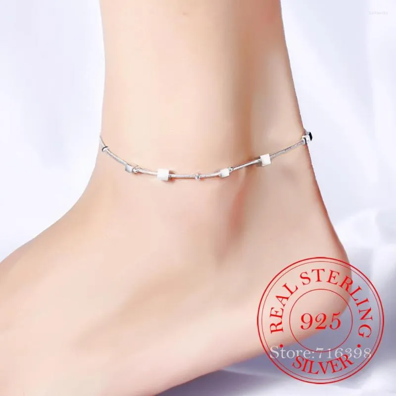 Anklets 2022 Square Beads Anklet for Women ungine 925 Sterling Silver Fashion Foot Leg Chain Link Fine Jewelry Gifts