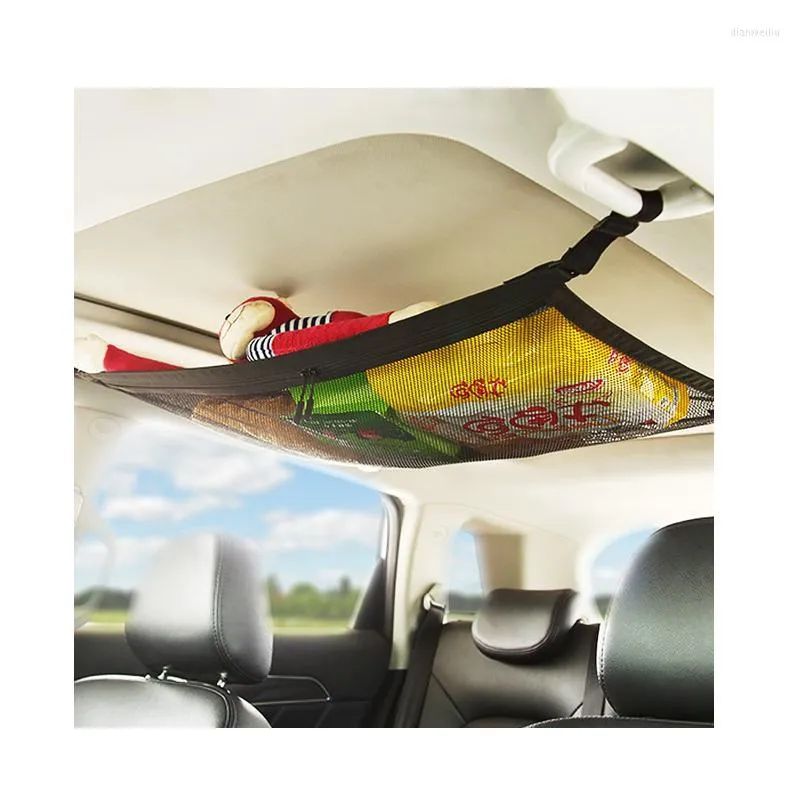 Car Organizer Ceiling Storage Mesh With Zipper Drawstring Universal Trunk Cargo Bag Roof Interior Net