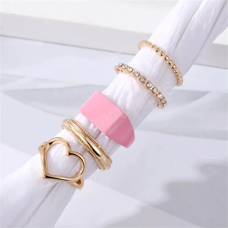 Frau Metall Gold Farbe Herz Ring Set Trendy Geometrie Harz Ringe Frauen Mode Böhmischen Schmuck