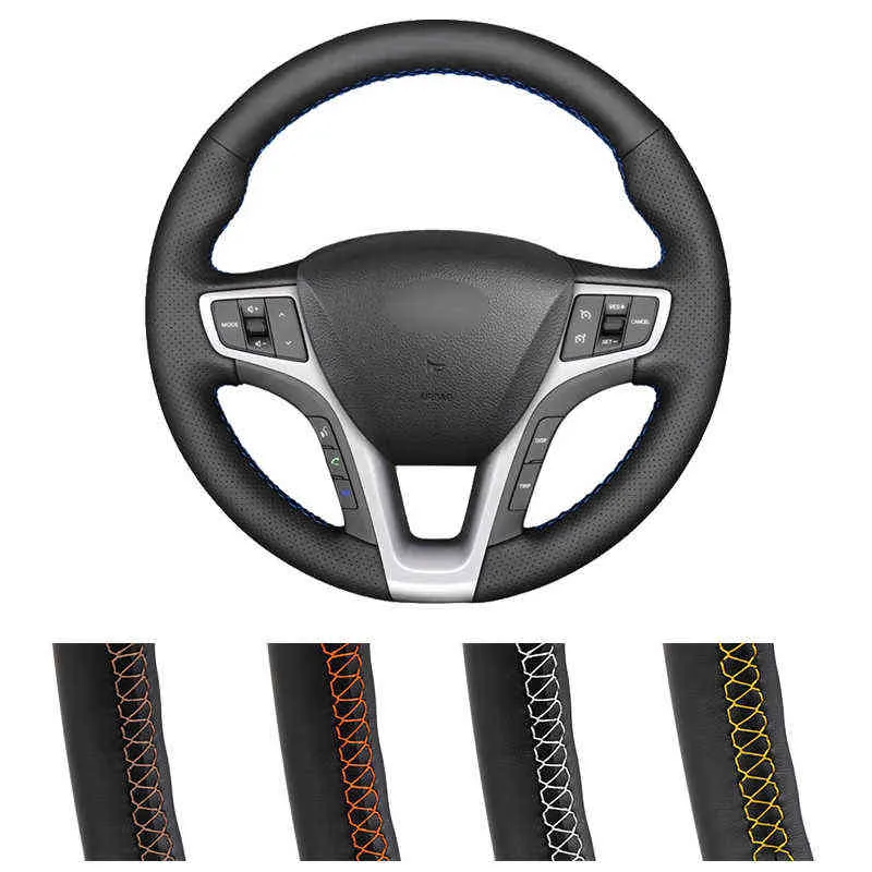 Diy Customized Car Steering Cover For Hyundai I40 20112019 Black Leather Steering Wrap J220808