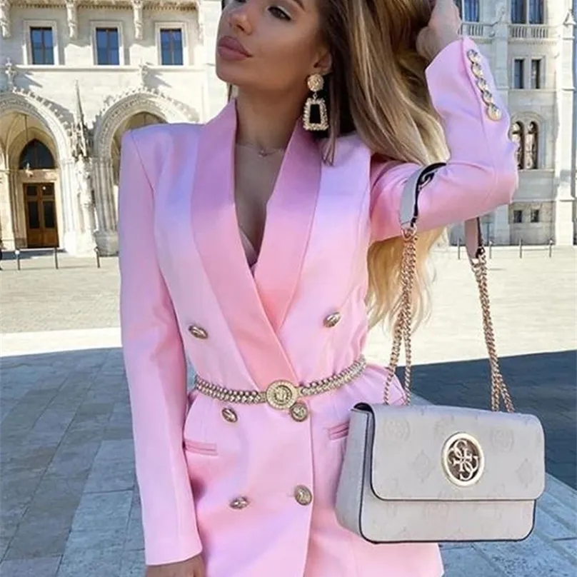 Damengrabenmäntel Frühling Herbst ol Solid Blazer für Frauen rosa sexy Langarm Doppelbastelblatt Schlanker Mantel Top Feme Mode Kleidung 220919