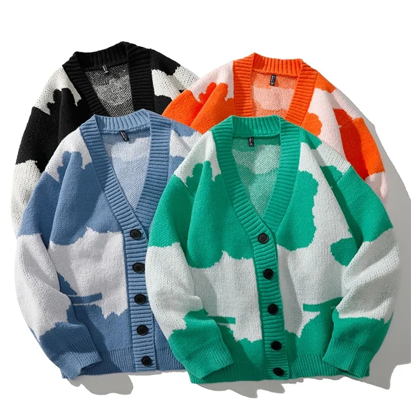 Män s tröjor cardigan män hip hopp överdimensionerad stickmode jumper streetwear lös casual v hals kappa par toppar 220919