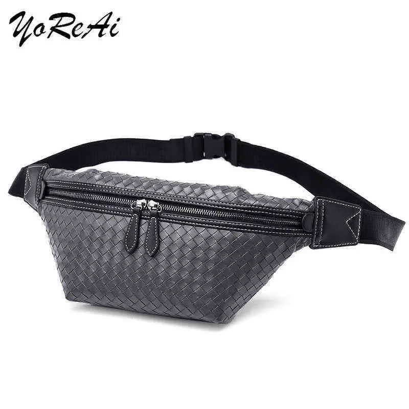 Yorai New Men Fanny Pack Teen Fashion PUレザーウエストパック男性の大容量ショルダーバッグウエストバッグ旅行電話ポーチバッグJ220705