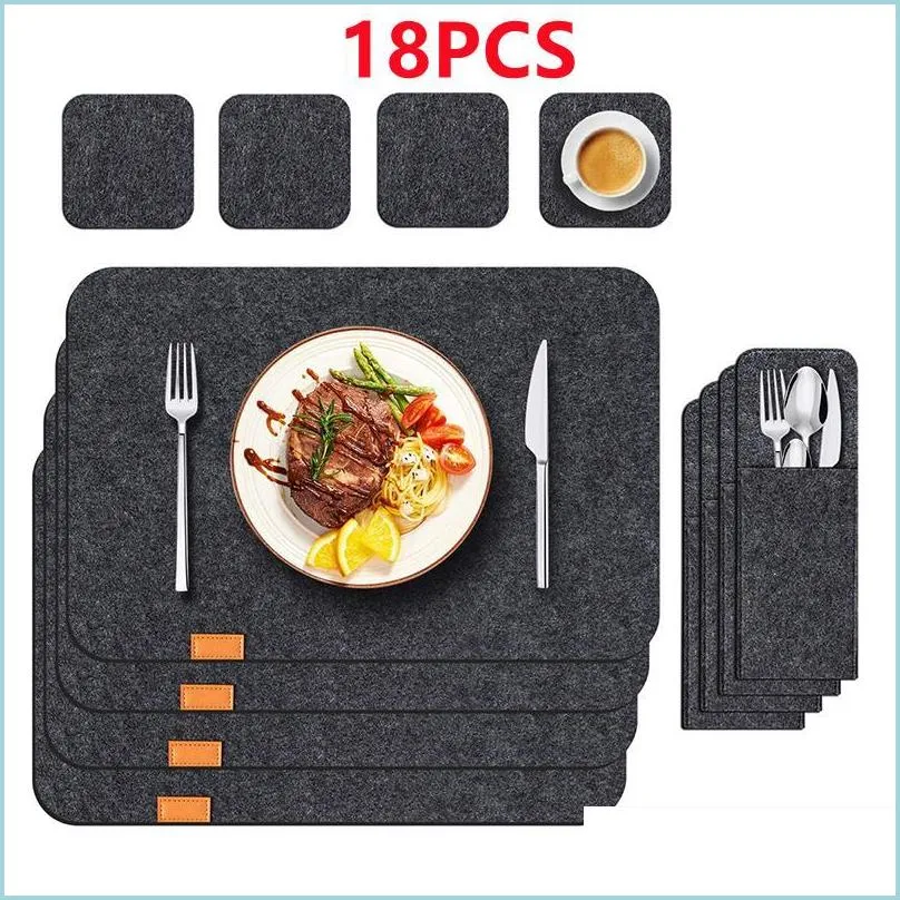 Tapis Pads 18pcs Napperons de table Boissons Sous-verres Porte-pochette Coussin de protection Chaleur Insated Couverts de cuisine Lavable Drop Delive Bdebag Dhcrx