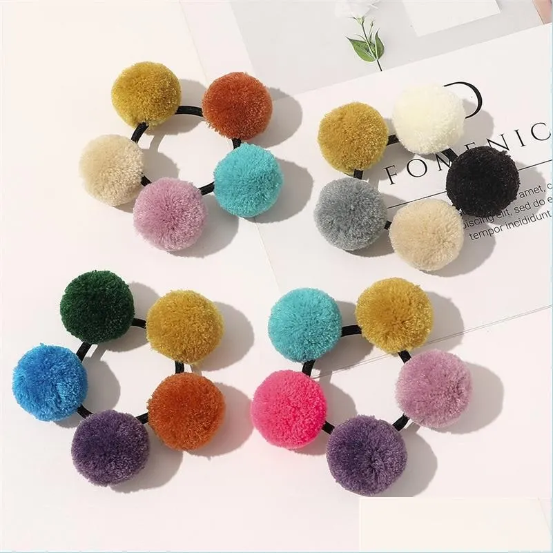 Poney Tails Holder Pony Tails Holder Sweet Five Colored Ball Head Corde Femme Hairtie Elastic Hair Rubbery Band Coucs Headwear épais Pony Dhmeu