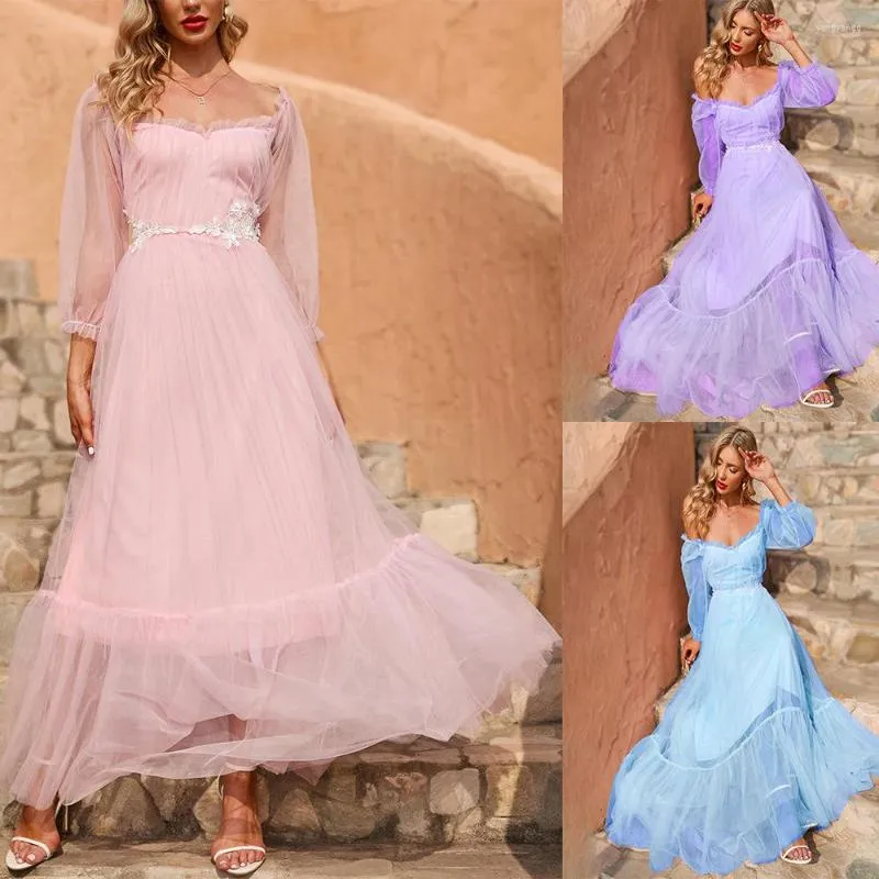 Robes décontractées 2022 épaule dénudée maille robe de mariée à manches longues taille moyenne Sexy princesse femmes printemps été