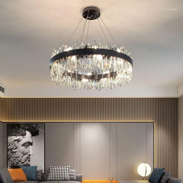 Lustres post pós -lustre de luxo moderno lustre preto lâmpada de cristal em casa americana 2022 quarto quarto iluminação