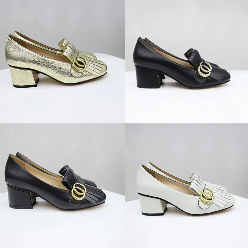 Marmont Designer Sandals Leather High Heel Gold Crunky Pumps Shoes Square Cleafers Metal Buckle Vintage Sandal