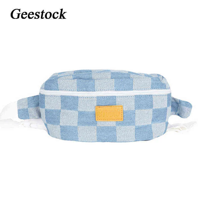 Geestock Denim Weist Packing Vintage Grid Fanny Pack for Women Popular Harajuku Charmer Crossbody Bag Summer Style Cours Accs J220705