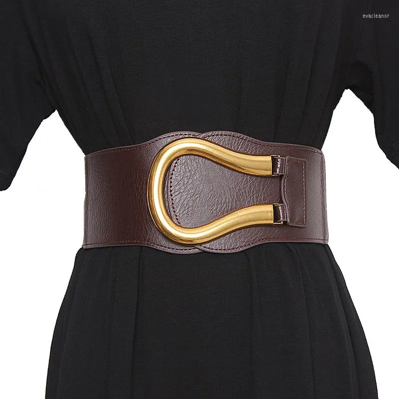 Belts 2022 Leather Wide Belt Female Sweater Skirt PU Simple Gold U Buckle Coat Waistband Elastic Dress Strap For Women