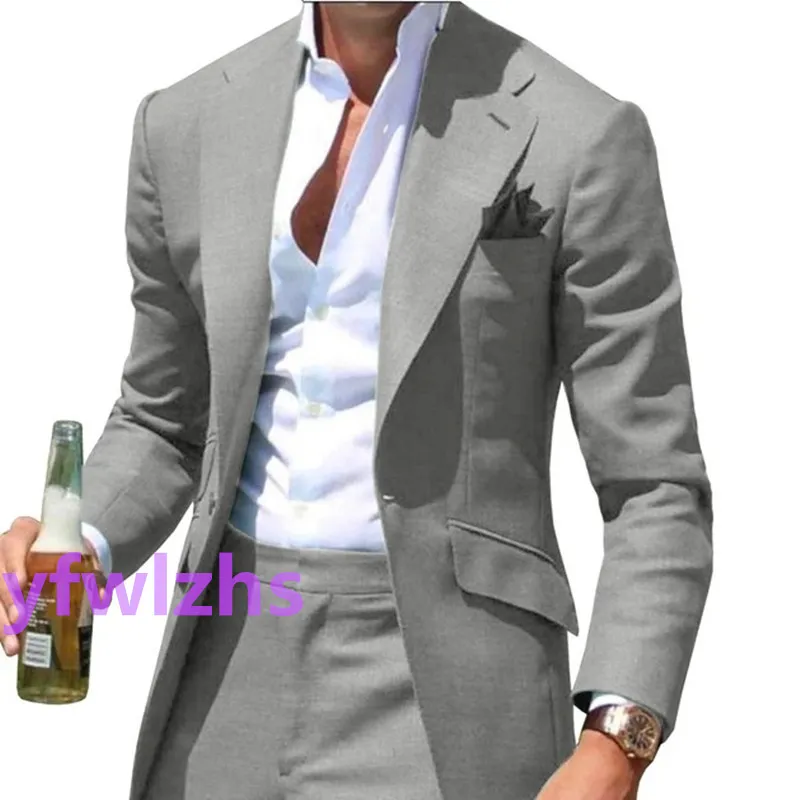 Anpassa en knapp br￶llop smoking hack lapel mens passar tv￥ stycken formell aff￤rsm￤n jacka blazer brudgum tuxedo kappbyxor 01273