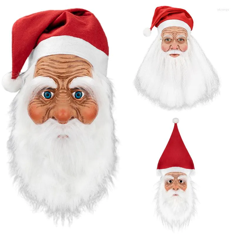Maschere per feste Maschera natalizia Copricapo in lattice Babbo Natale Stesso regalo con la barba bianca