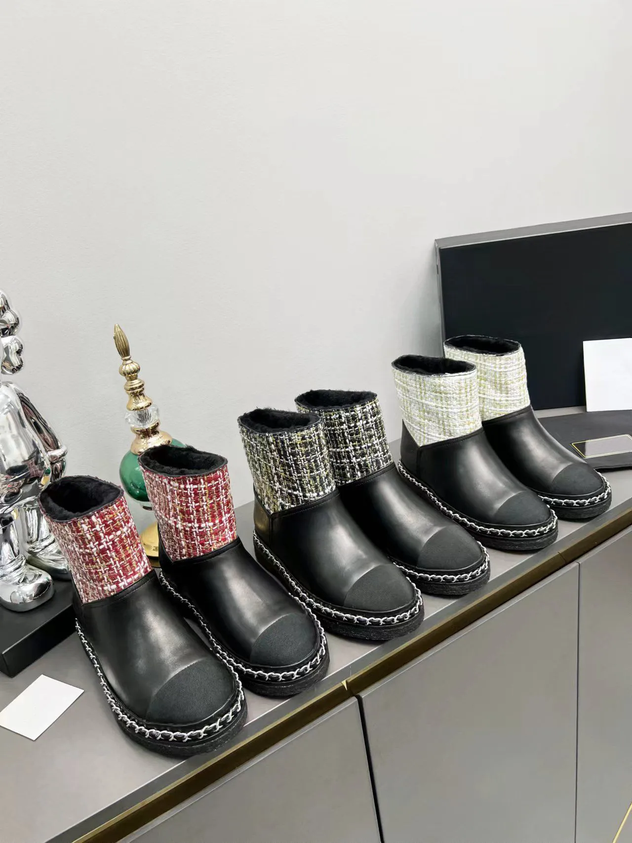 Winter Dames Snowboots Merk Zwarte Designer Dames Leren Schoenen Wit Katoen Warme Mode Enkellaarsjes Met Doos Maat 35-41