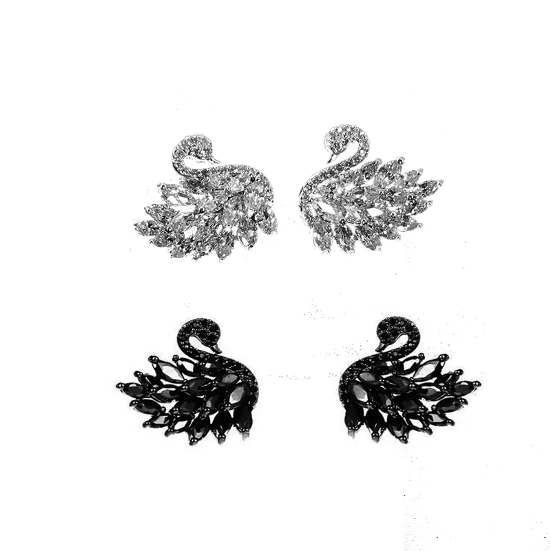Orecchini per borchie con cigno zircone austriaco orecchini in cristallo per donna ragazza di gioielli per le orecchie di gioielli argento 925 Regalo di moda di moda sterling