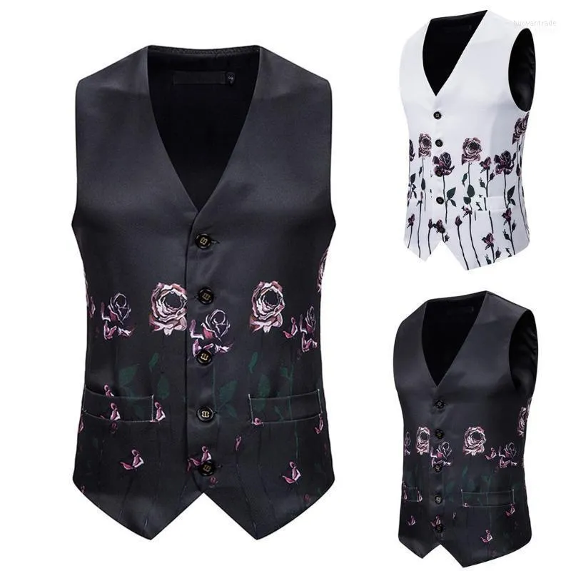 Gilets pour hommes Hommes Marée Hommes Gilet Manteau Floral Imprimé Business Match Costume Survêtement Estampage Fleur Col En V Gilet Mâle Tops