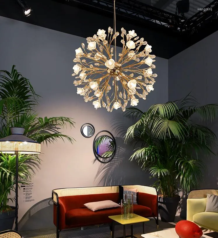 Chandeliers Nordic Crystal Lighting Postmodern LED Dandelion Round Pendant Hanging Lamp Bedroom Living Room Lights Lustre