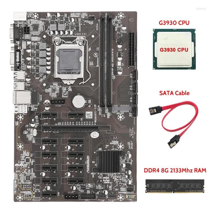 اللوحات الأم B250 BTC MONING Motherboard 12p Slot Slot LGA1151 مع G3930 CPU DDR4 8G 2133MHz RAM SATA