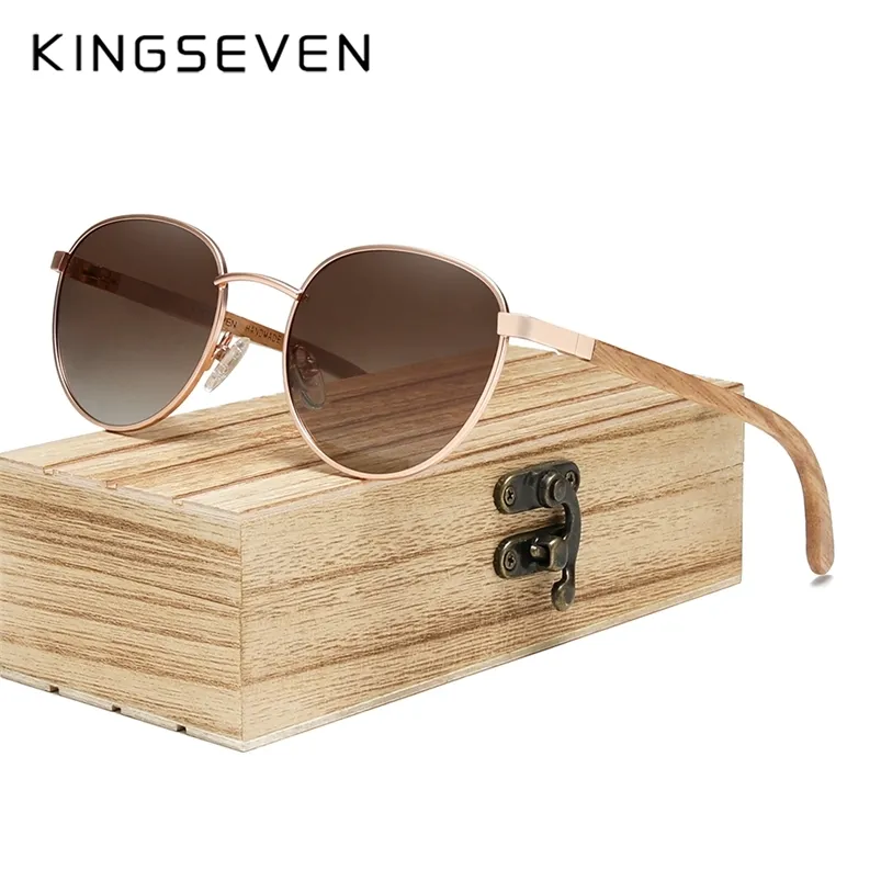 Lunettes de soleil Kingseven Mode polarisée pour hommes femmes à la main en bois naturel lunettes rondes cadre UV400 protection lunettes de soleil 220920