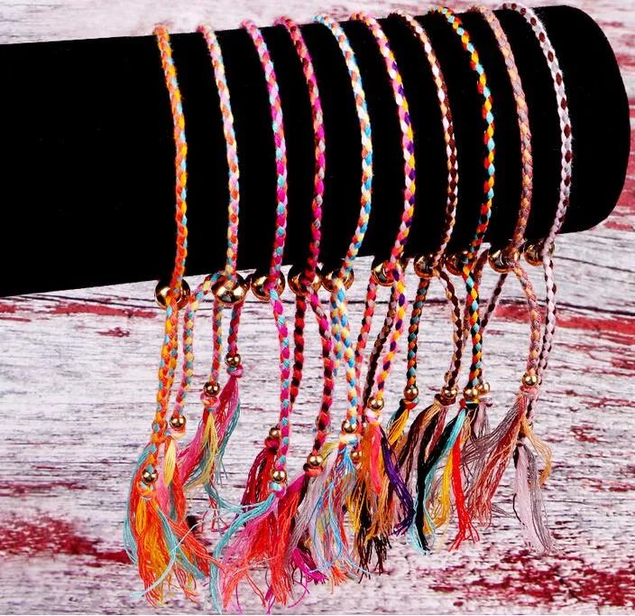 Cuerda trenzada tejida hecha a mano Pulsera de la amistad Playa Hilo de poliéster bohemio Pulsera de cuerda tejida para mujeres Hombres Regalo de la joyería 52 colores