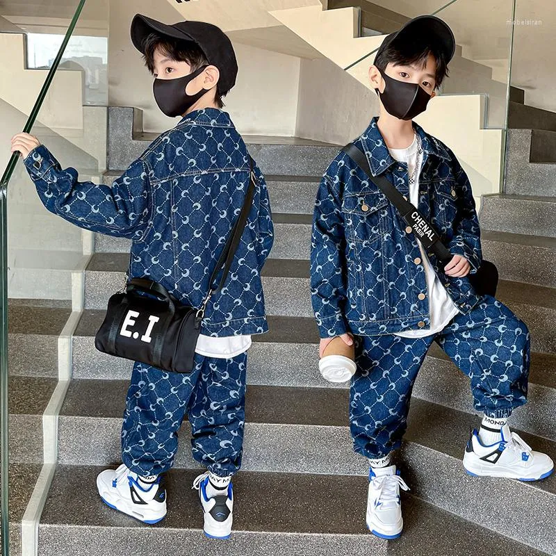 Clothing Sets Boys Fashion Spring And Autumn 2022 Children's Denim Korean Style Suit For Kids Two-piece Jacket