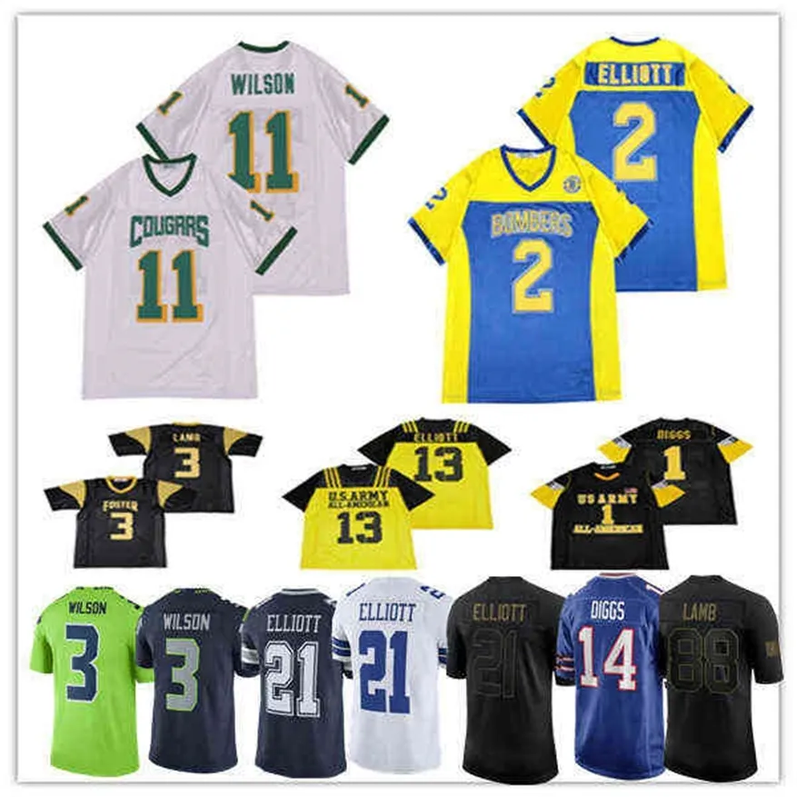 WS American College Football Wear All American High School Futebol Jersey Cougars Foster Bombers Stefon Diggs Russell Wilson Ceedee Lamb Ezeki